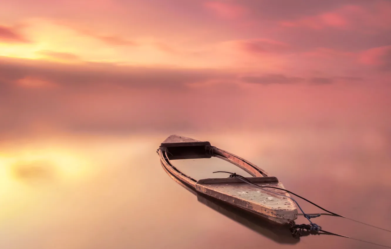 Photo wallpaper water, reflection, boat
