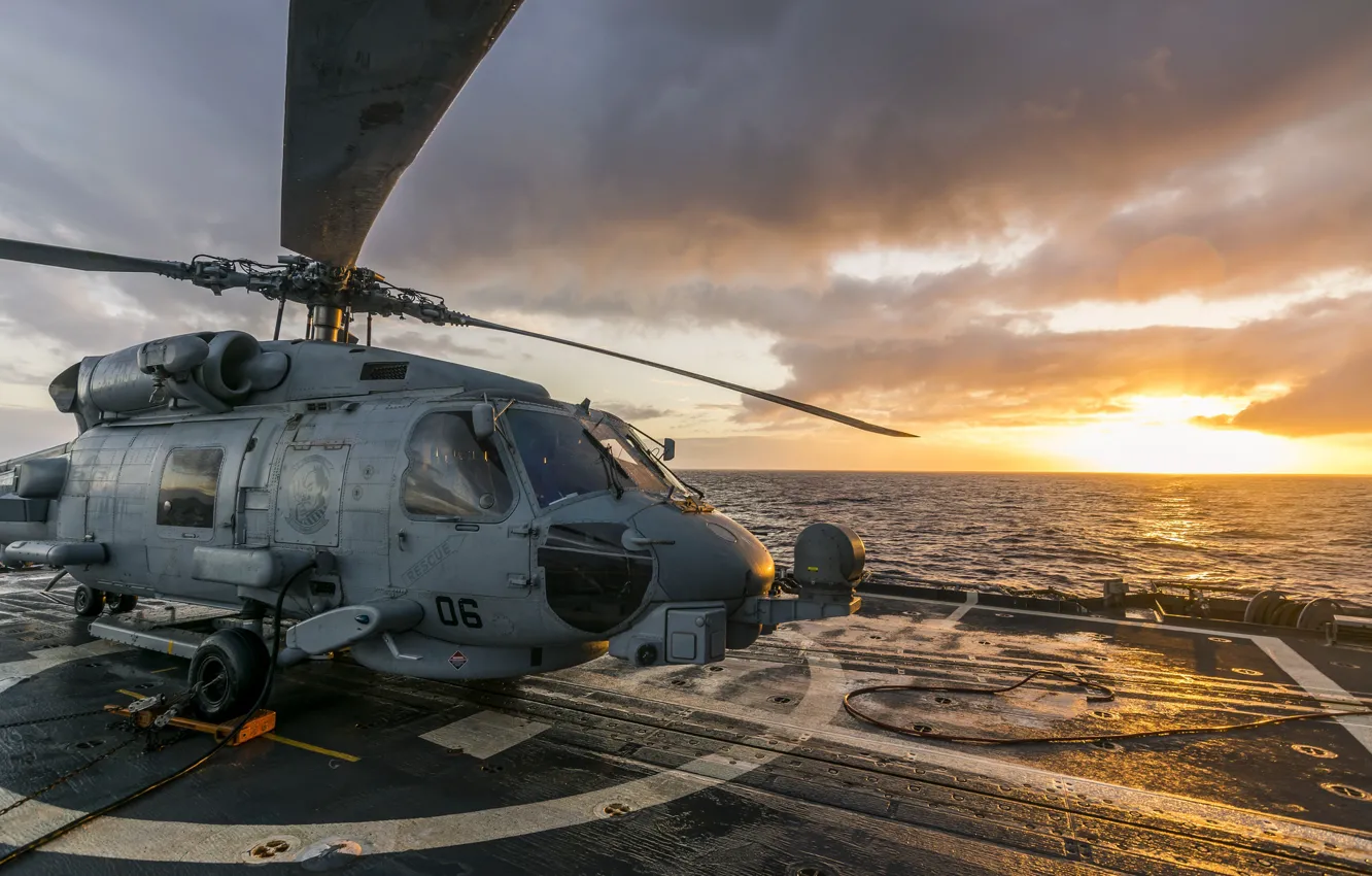Photo wallpaper dawn, deck, Sea Hawk, MH-60R