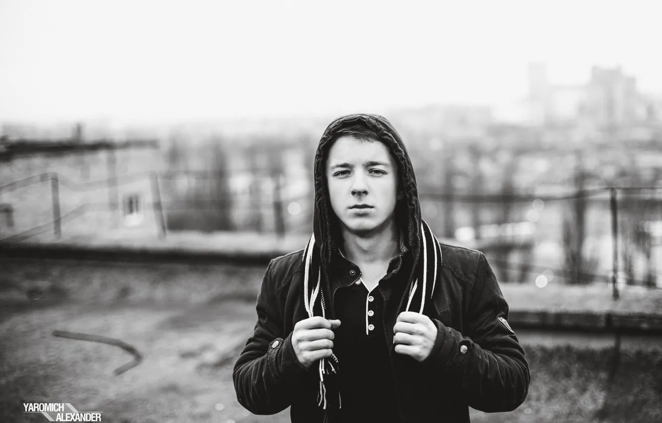 Photo wallpaper roof, the sky, the city, style, Park, mood, scarf, hairstyle