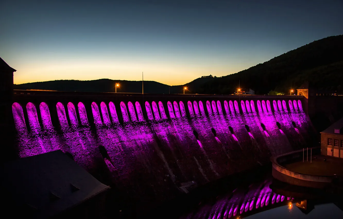 Photo wallpaper road, night, dam