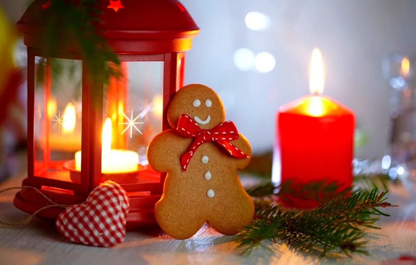 Photo wallpaper holiday, heart, new year, candles, cookies, Christmas, lights, heart