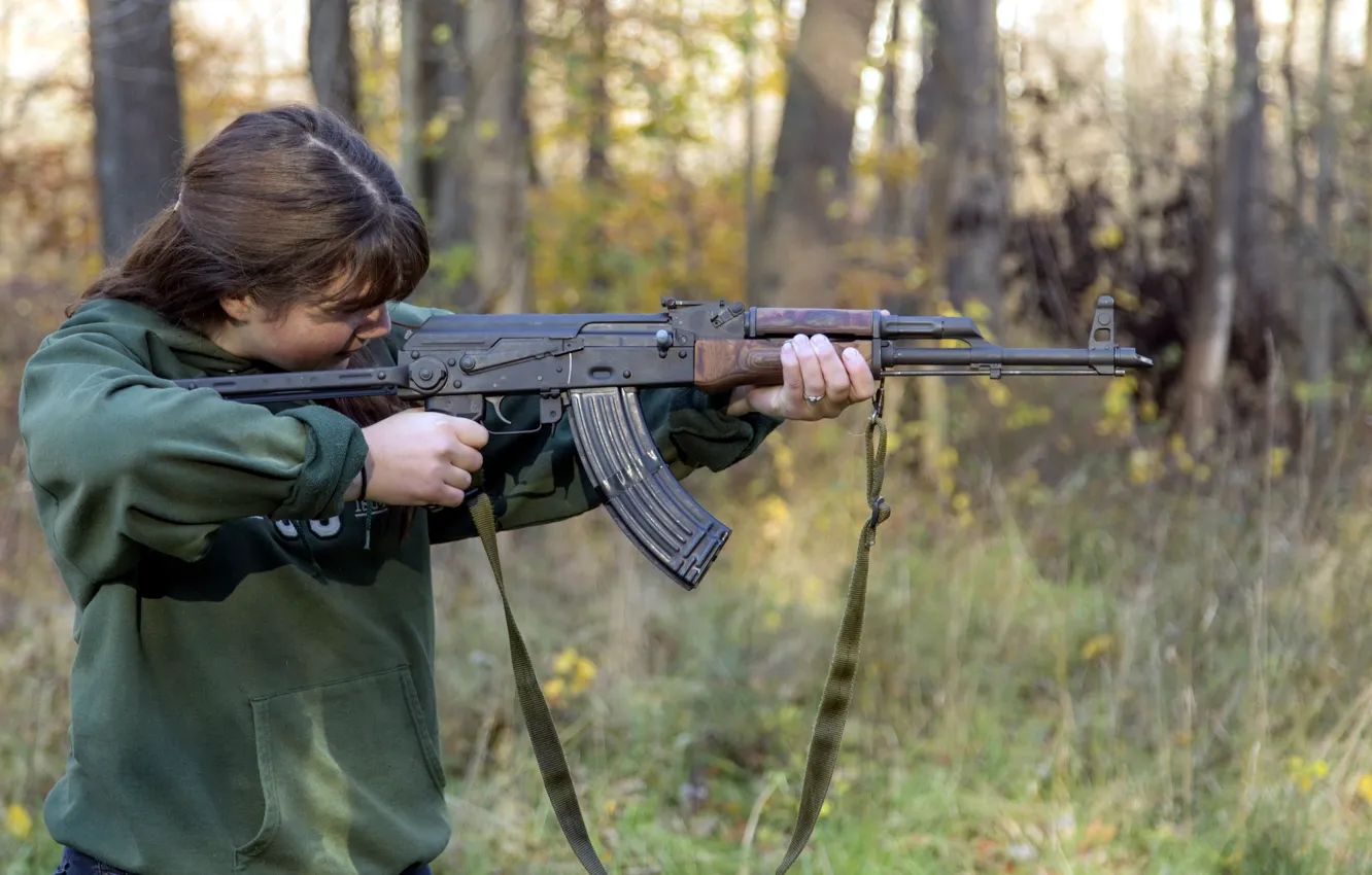 Photo wallpaper girl, weapons, machine, AK-47