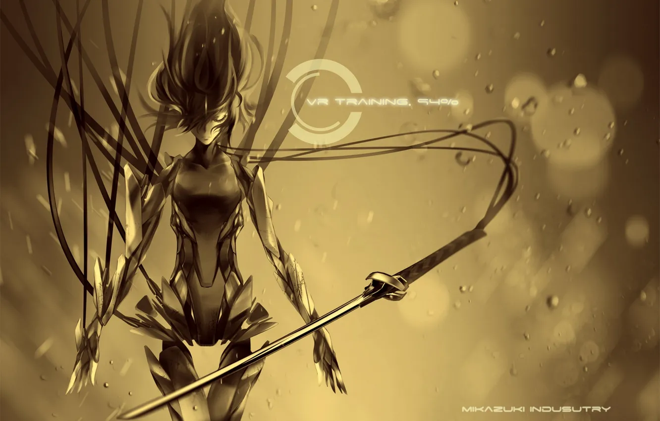 Photo wallpaper weapons, wire, robot, katana, art, mikazuki industry