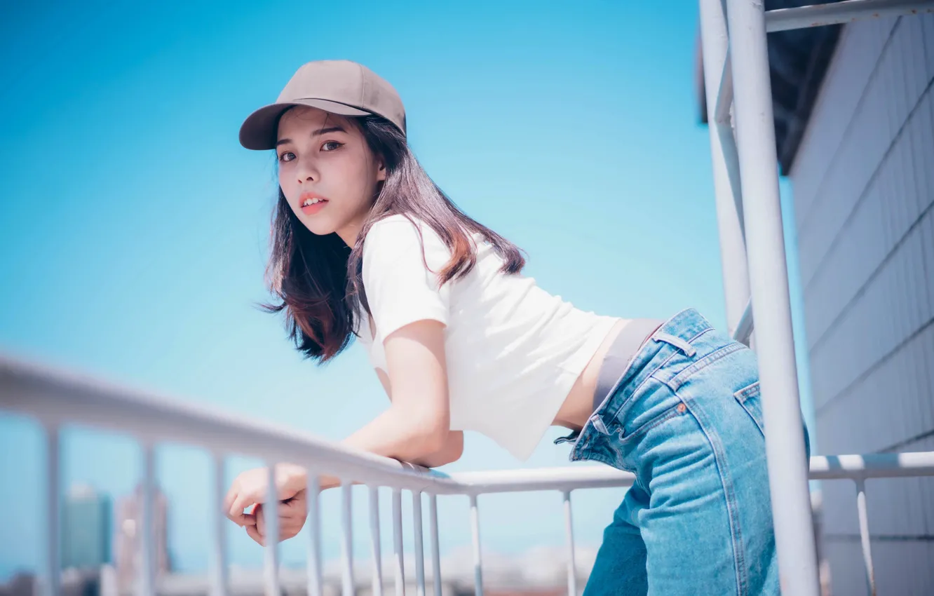 Photo wallpaper look, pose, cap, Asian