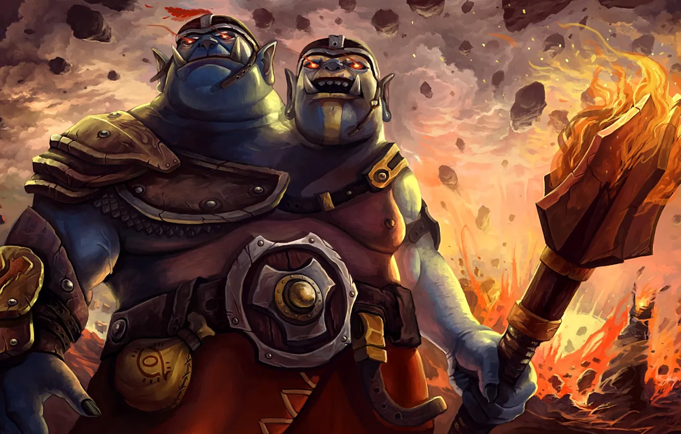 Photo wallpaper Ogre, dota 2, skin, Ogre Magi, two-headed, Aggron Stonebreaker