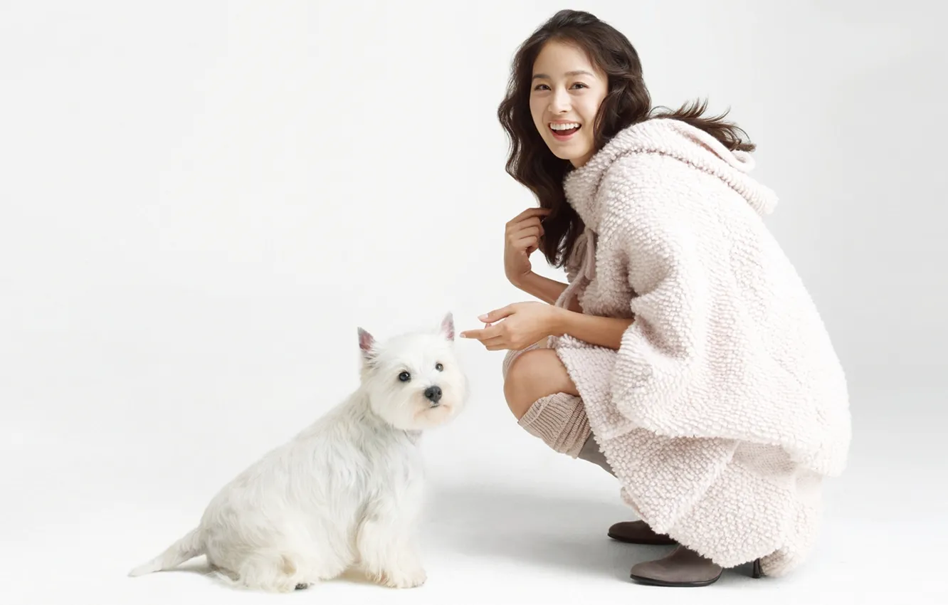 Photo wallpaper girl, Asian, dog