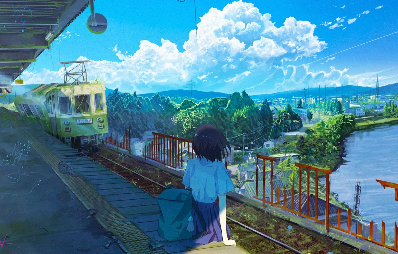 Photo wallpaper water, girl, train, home, station, abandoned