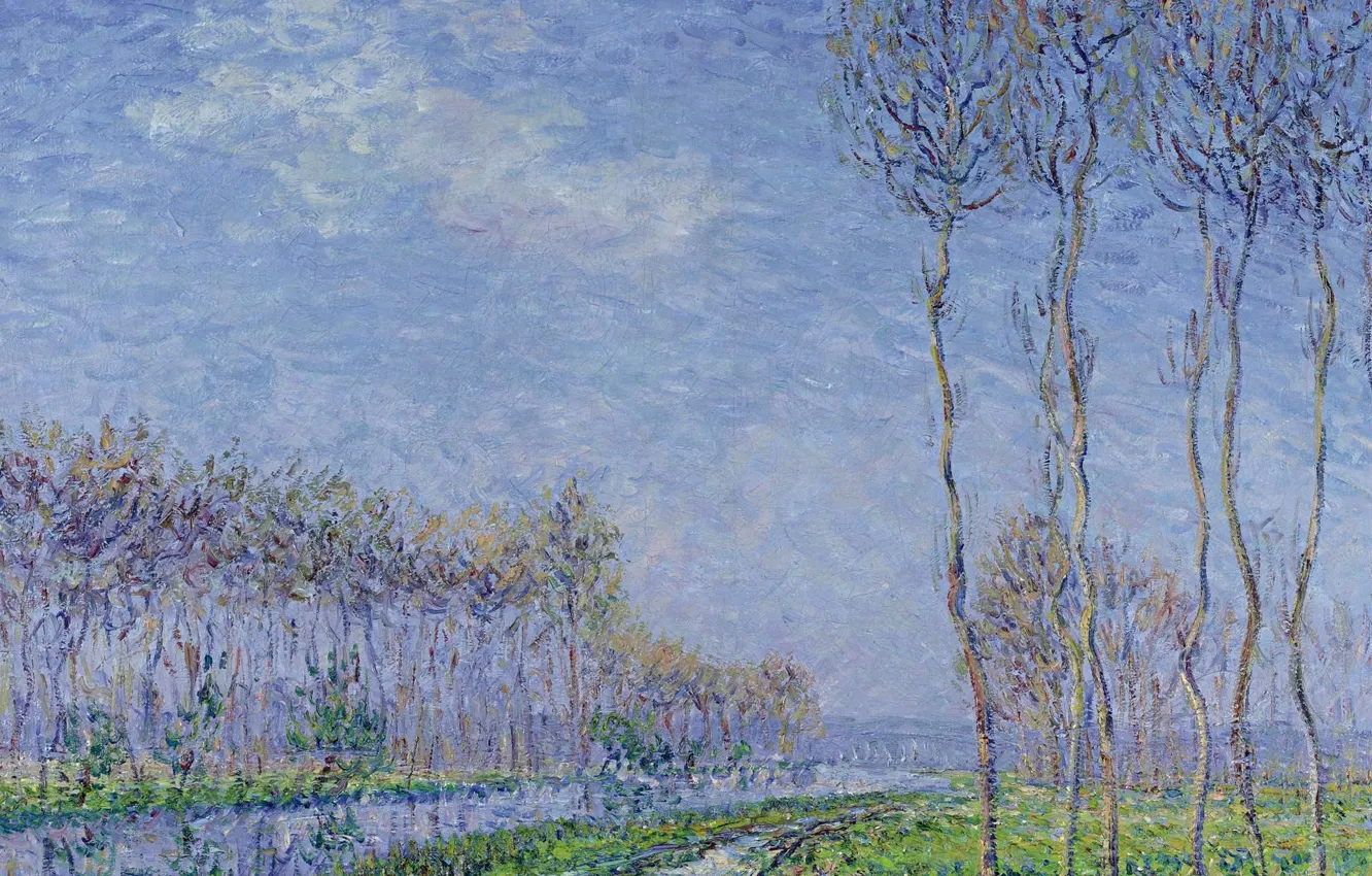Photo wallpaper landscape, nature, picture, Gustave Loiseau, Gustave Loiseau, The trees on the Banks of the River