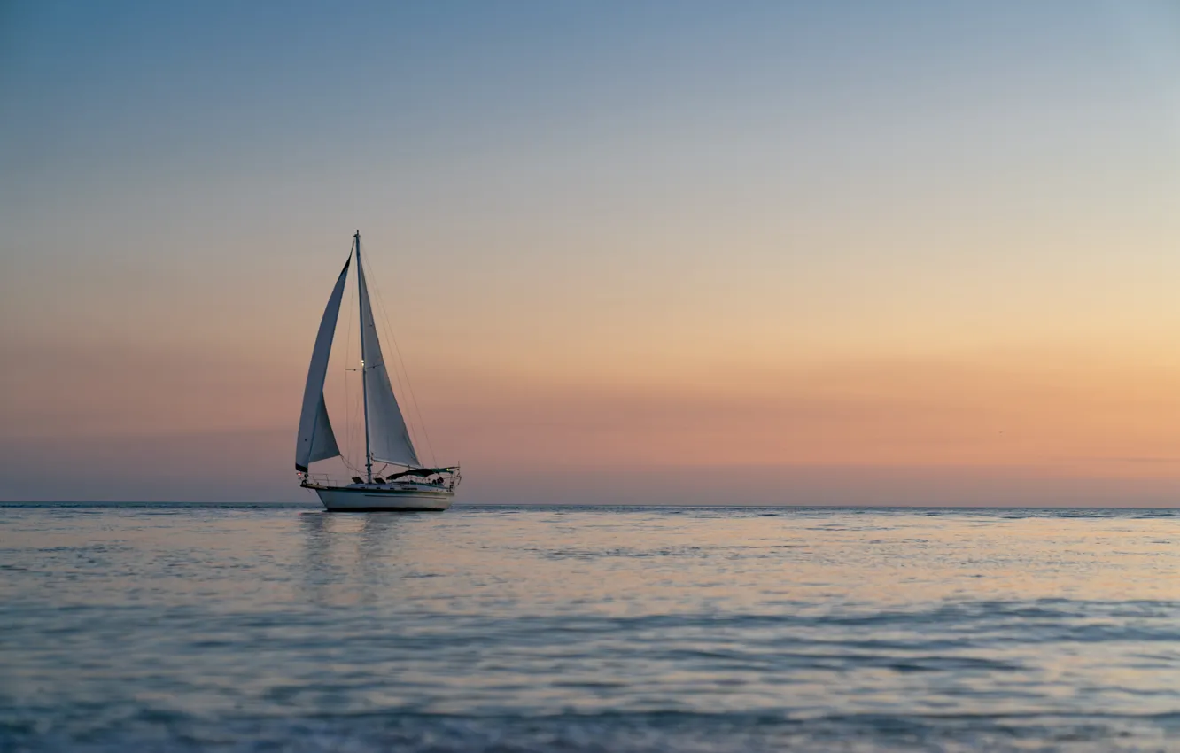Photo wallpaper sea, sunset, yacht, horizon