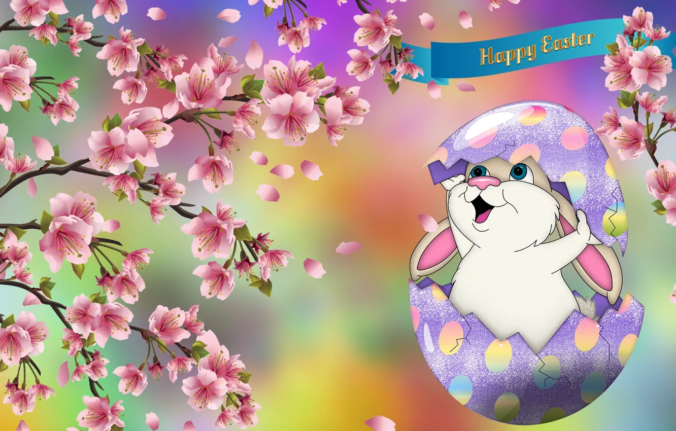 Photo wallpaper Flowers, Easter egg, Bunny