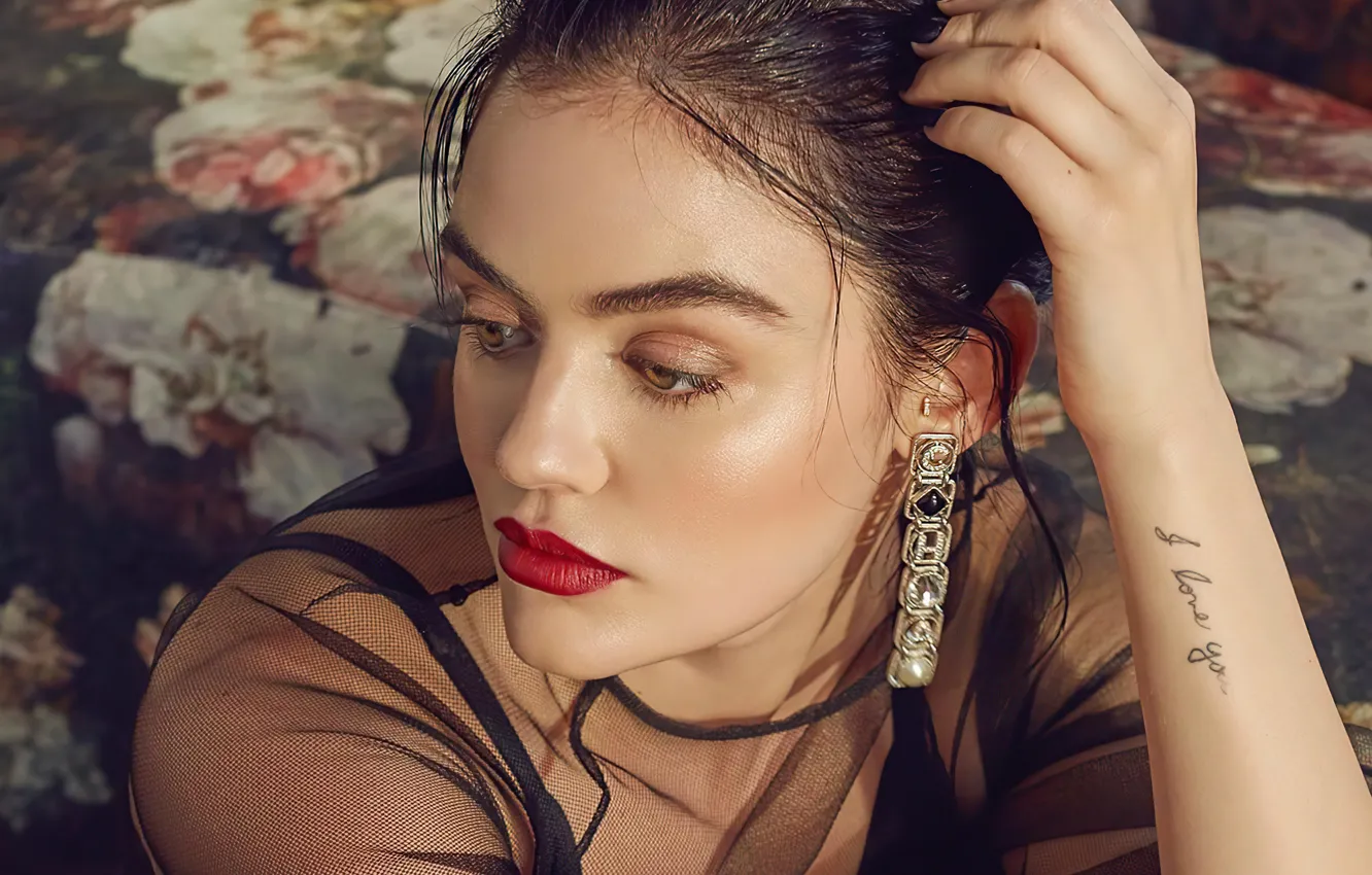 Photo wallpaper girl, light, face, makeup, tattoo, Lucy Hale