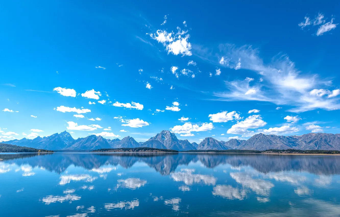 Photo wallpaper the sky, landscape, mountains, lake, reflection
