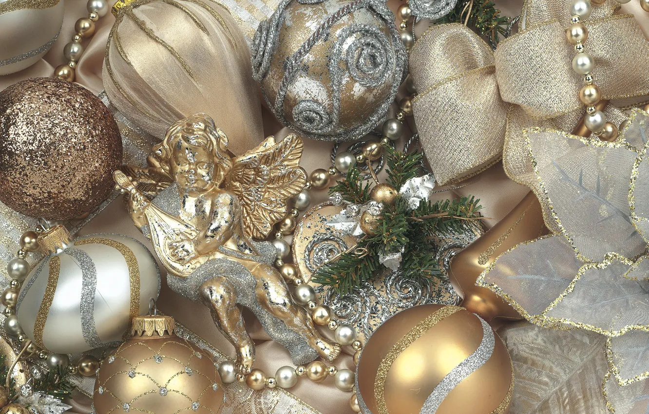 Photo wallpaper balls, decoration, balls, toy, angel