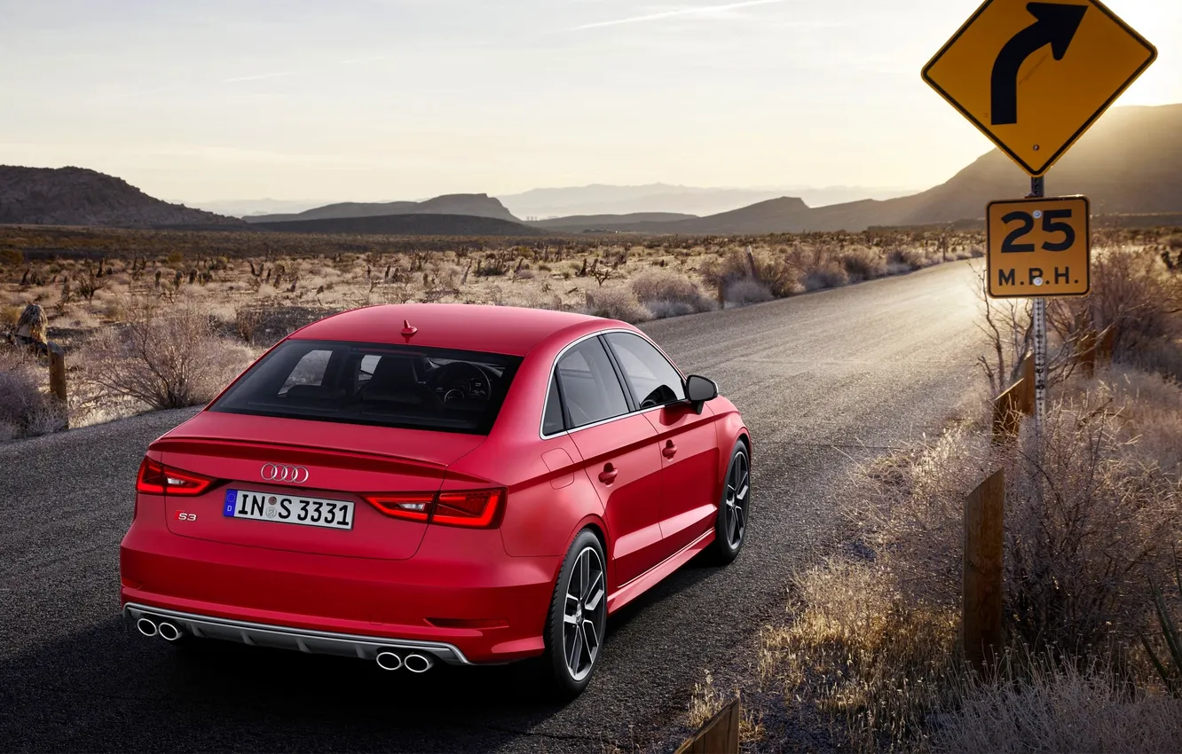 Photo wallpaper Audi, Red, Audi, Desert, Machine, Sign, Sedan, Car