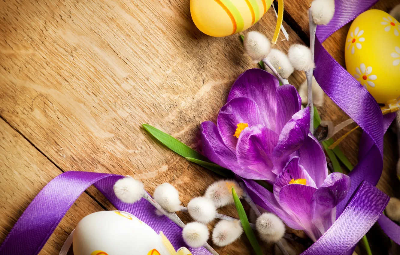 Photo wallpaper flowers, branches, eggs, petals, tape, Verba