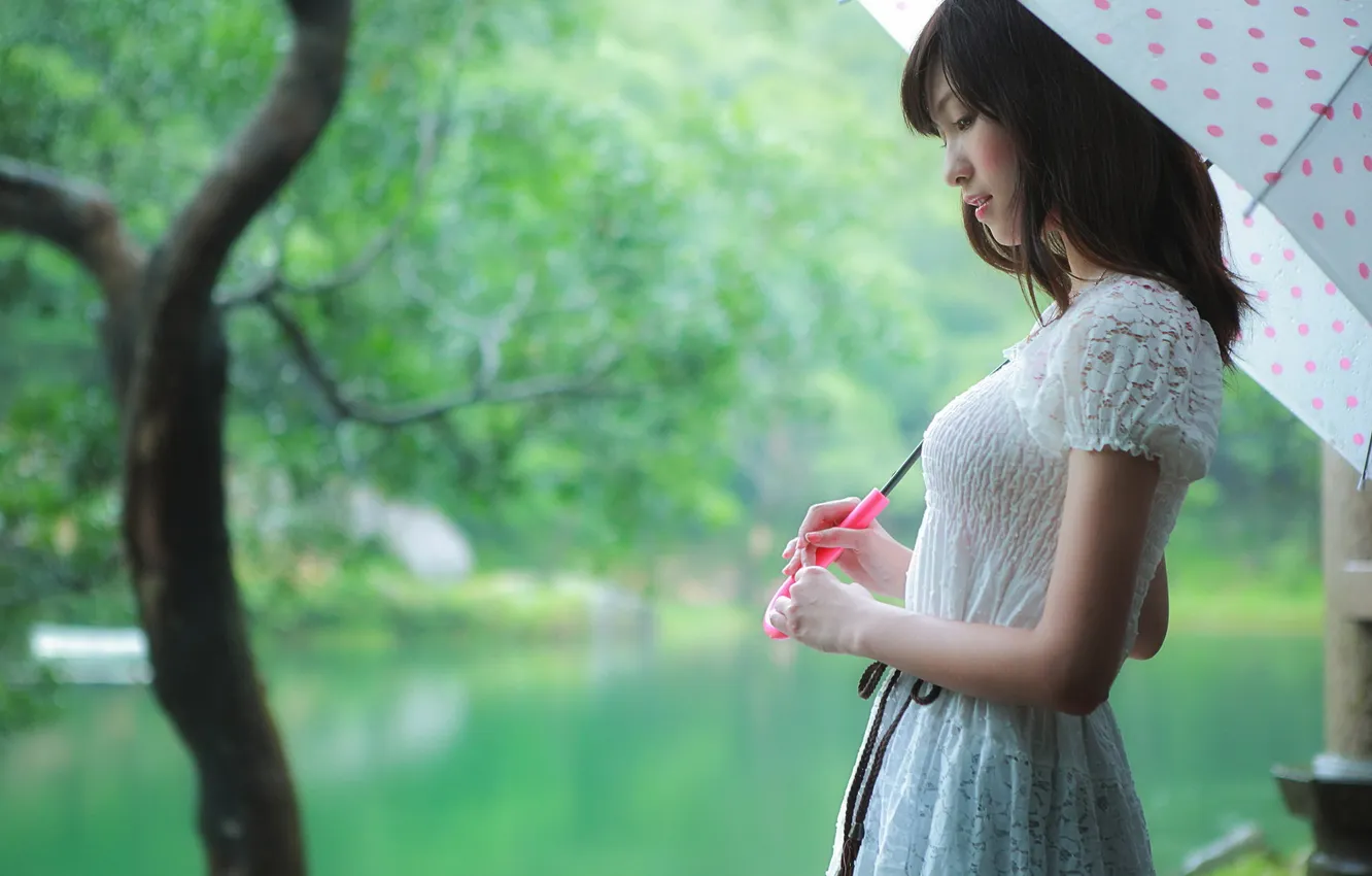 Photo wallpaper summer, girl, umbrella, Asian