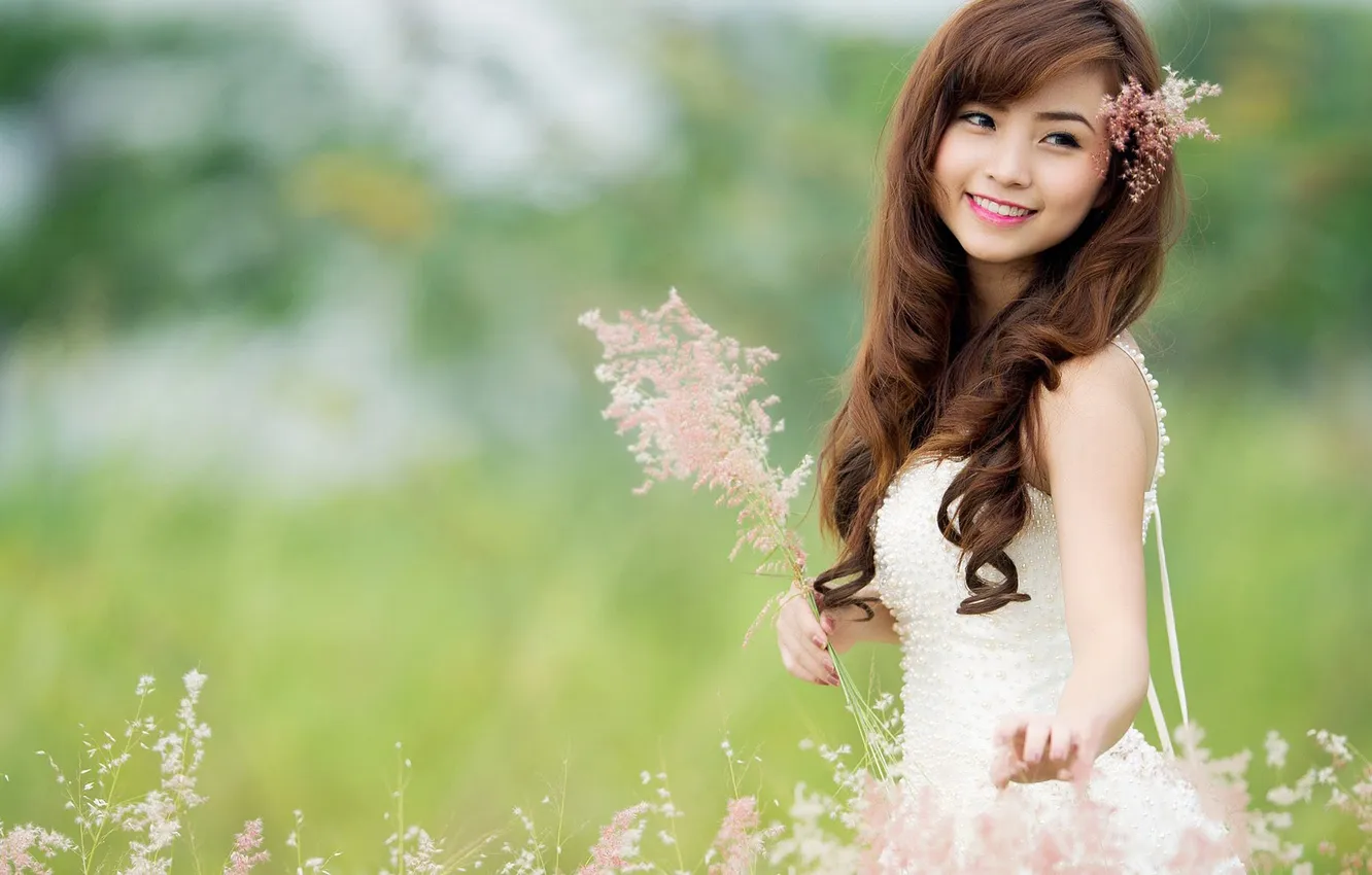 Photo wallpaper girl, smile, hair, girl, Asian, pretty, asain