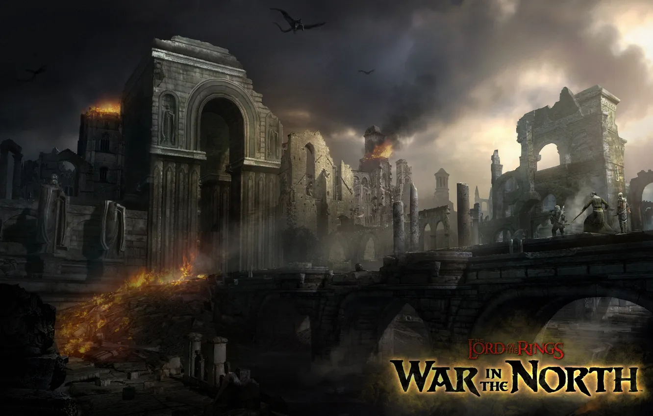 Photo wallpaper fire, wall, The Lord Of The Rings, ruins, Nazgul, nazgul, The Lord of the Rings, …