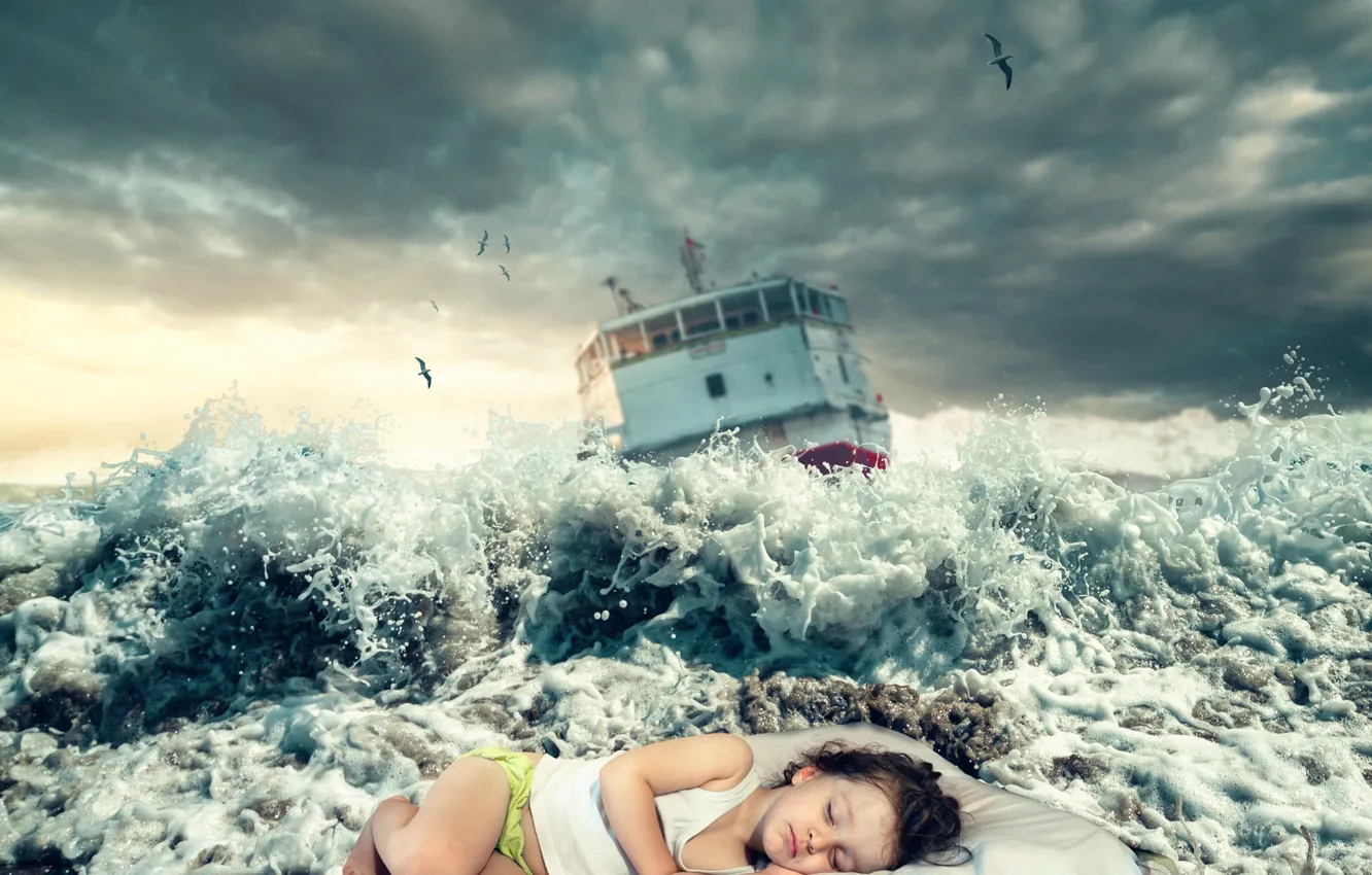Photo wallpaper ship, sleep, surf, girl