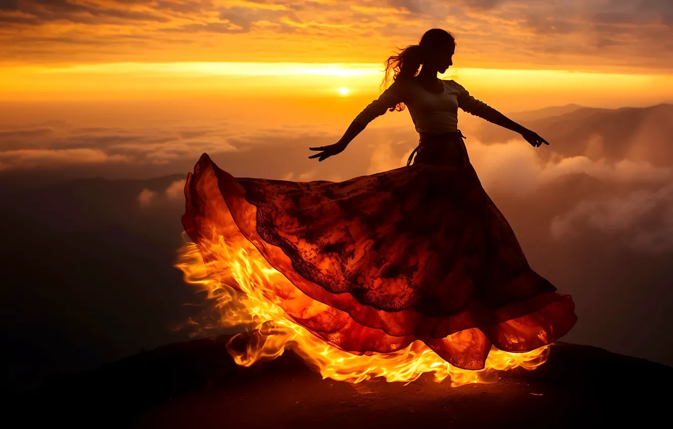 Photo wallpaper the sky, girl, lights