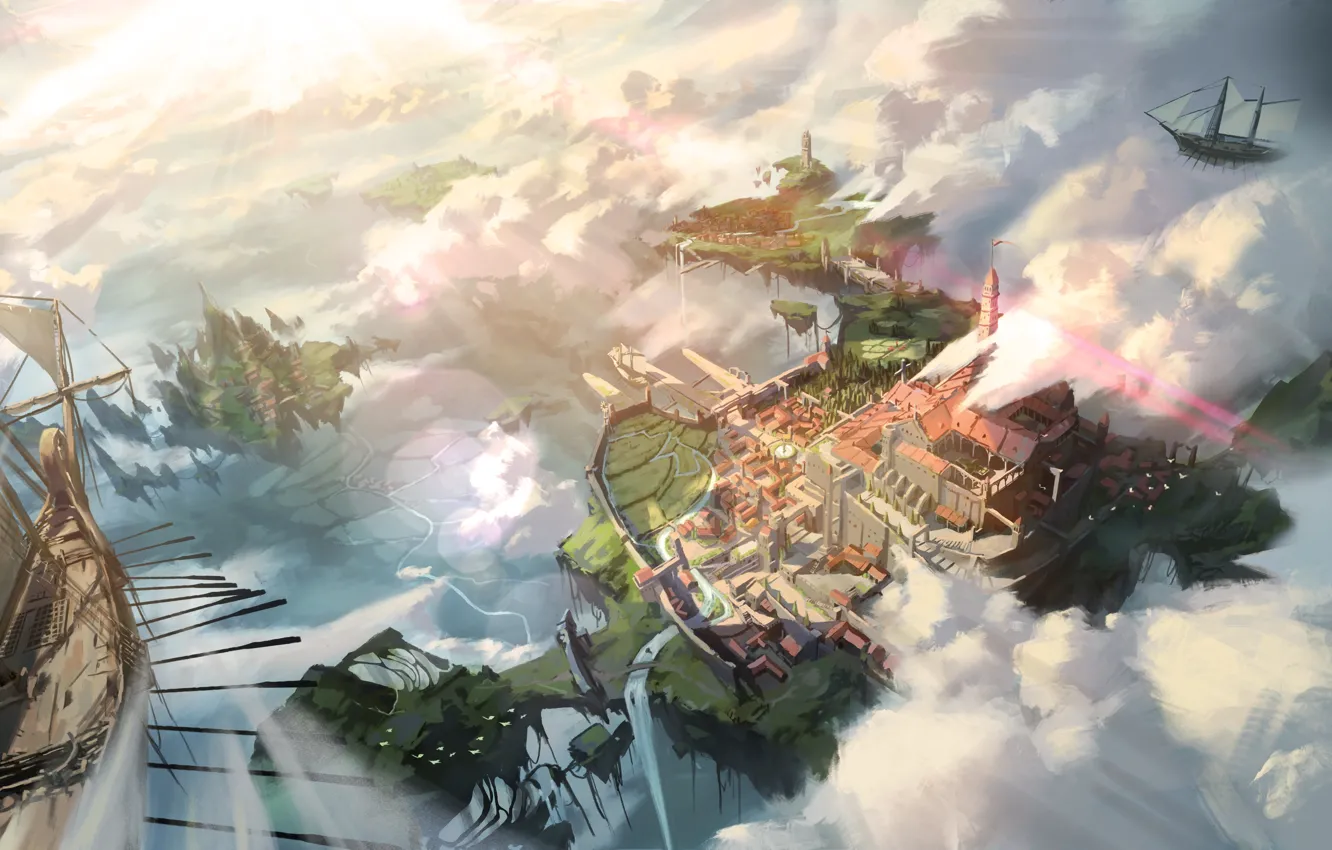 Photo wallpaper the city, ship, fantasy