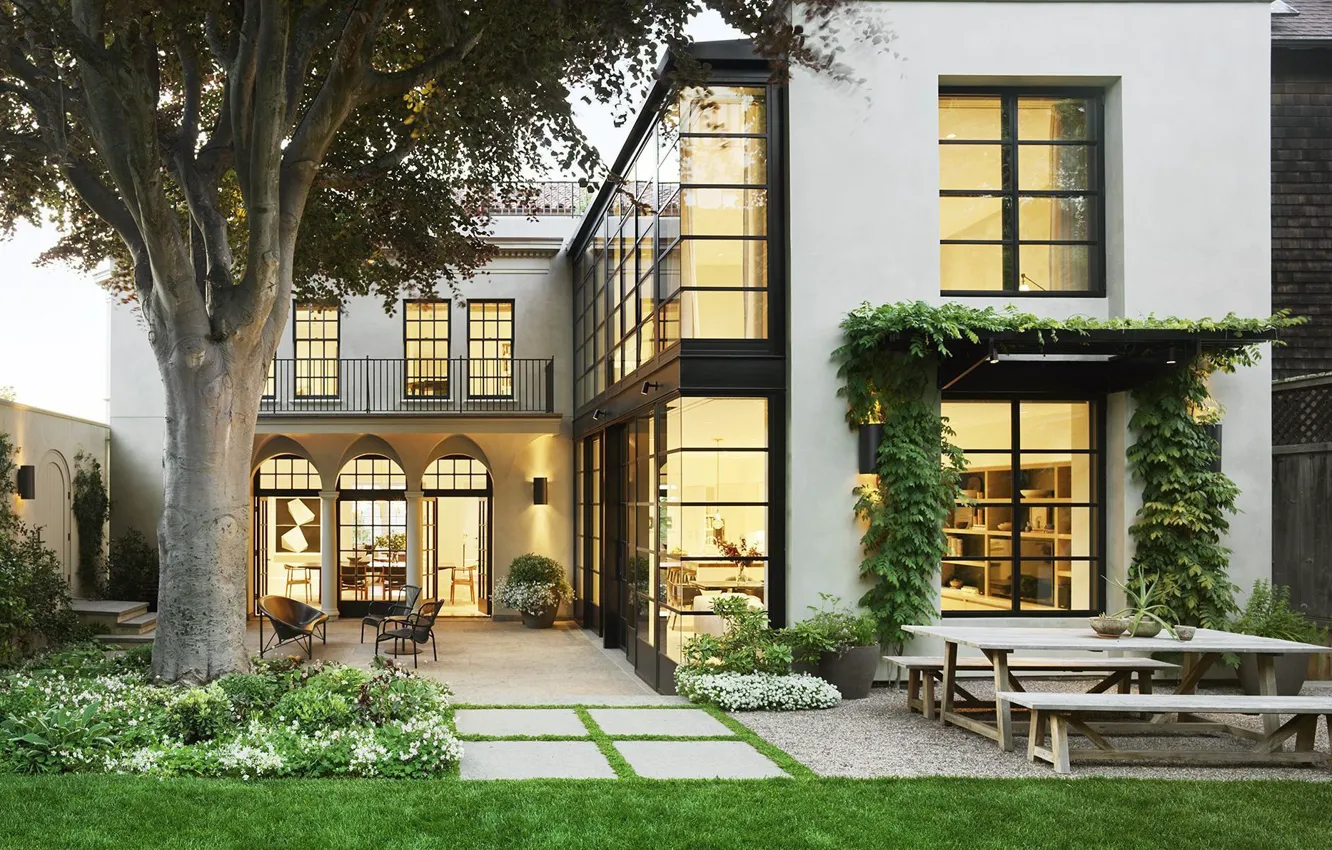 Photo wallpaper flowers, San Francisco, lighting, California, architecture, California, yard, Italian Renaissance style