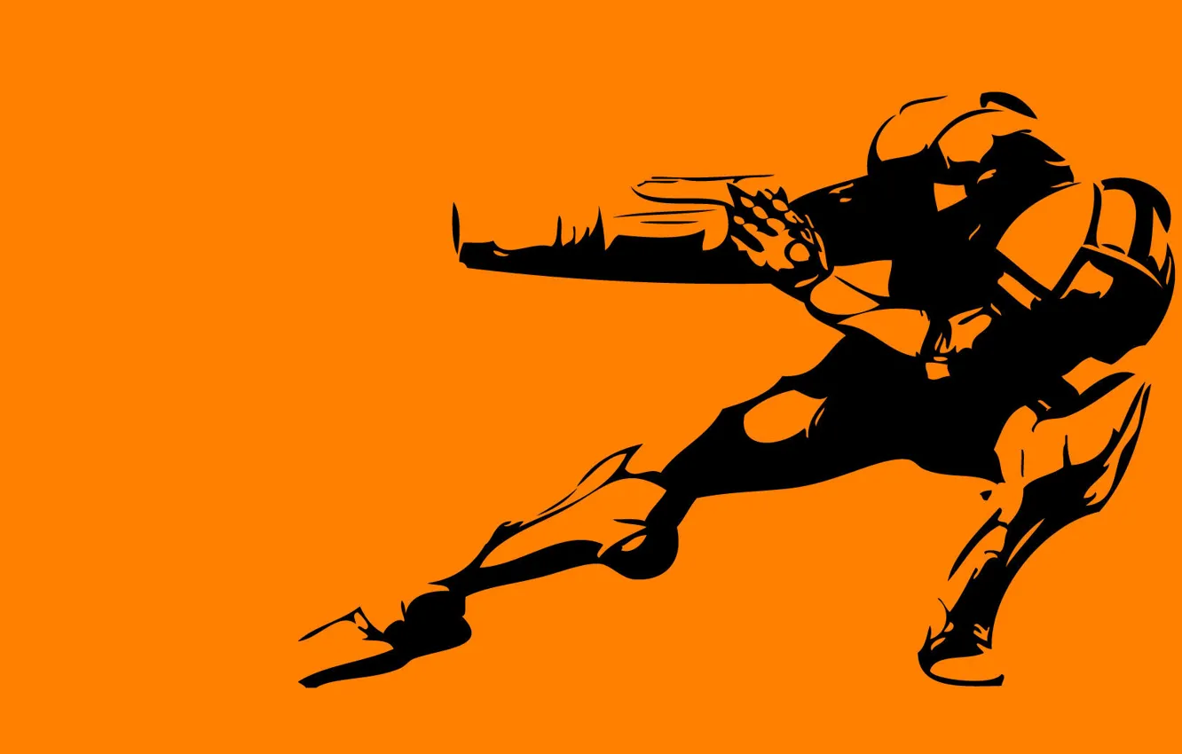 Photo wallpaper orange, pose, background, robot, minimalism