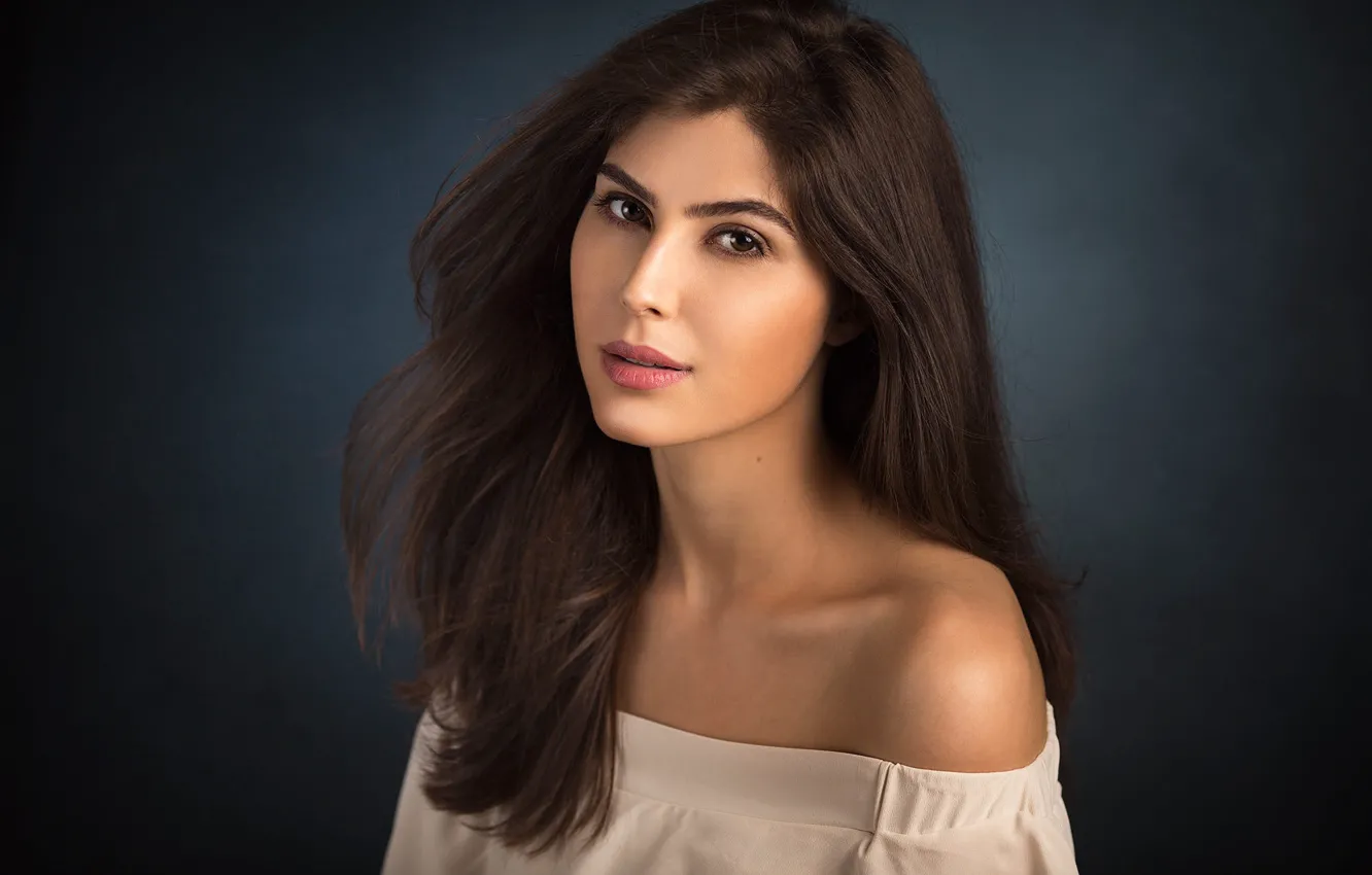 Photo wallpaper look, girl, portrait, brunette, neckline, shoulders, Natalia Arantseva