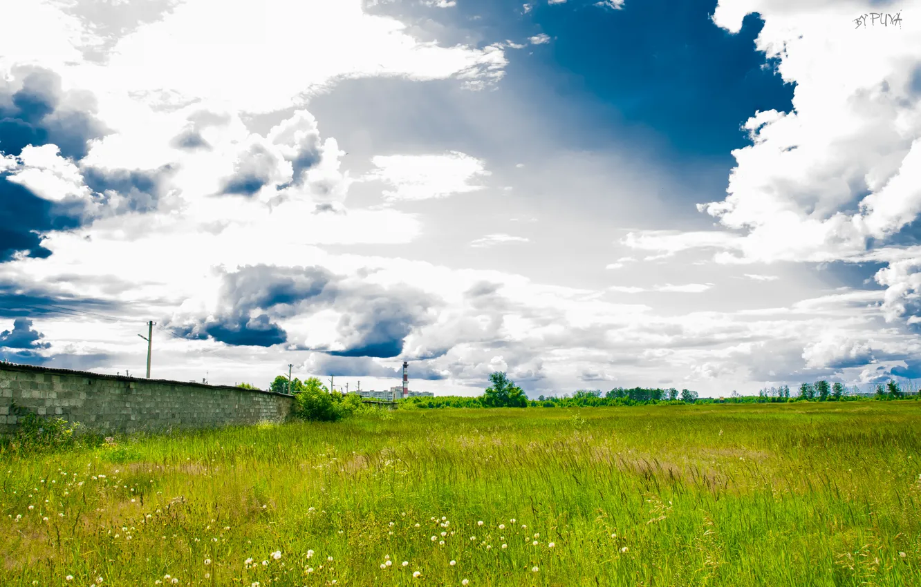 Photo wallpaper field, clouds, landscape, HDR