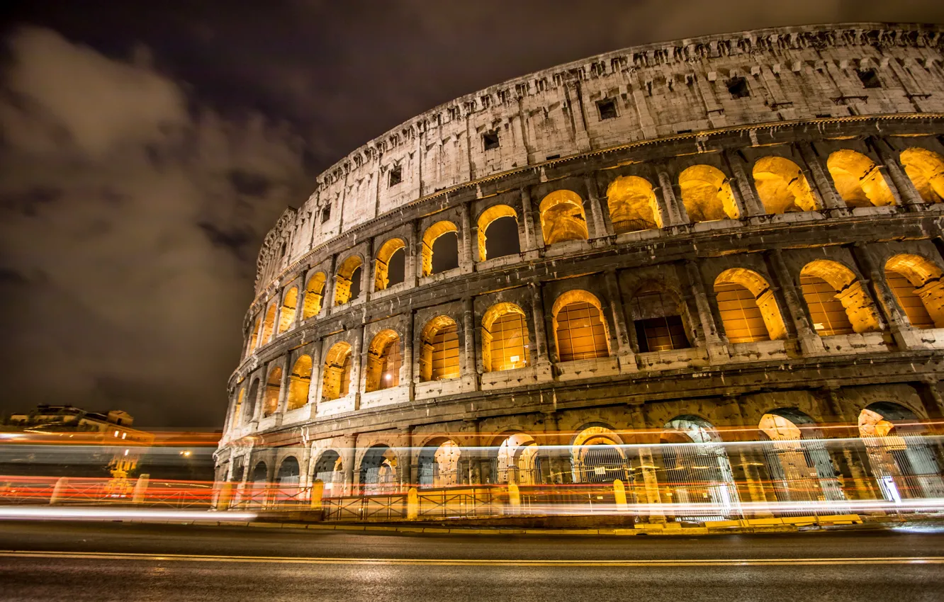 Photo wallpaper night, lights, Rome, Colosseum, Italy