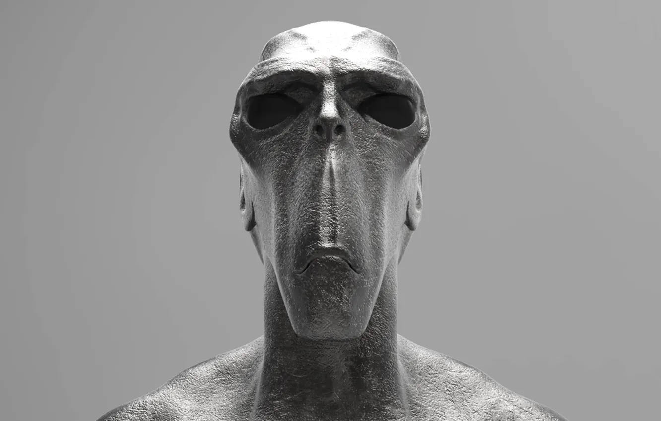 Photo wallpaper statue, sculpture, alien head, humanoid