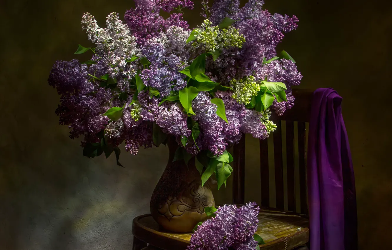 Photo wallpaper bouquet, chair, lilac, Tatiana Fedenkova