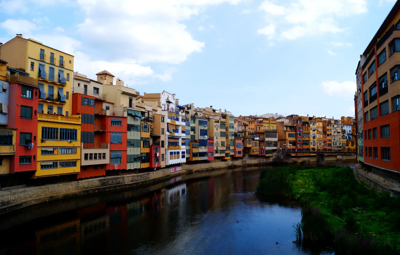 Photo wallpaper river, home, Spain, Catalonia, Girona