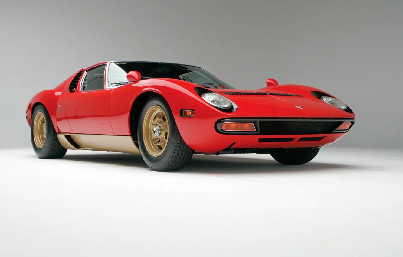 Photo wallpaper machine, auto, red, retro, lights, Lamborghini, 1971, supercar