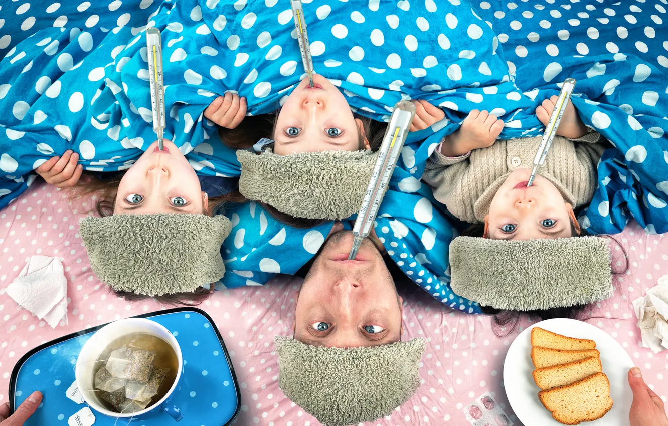 Photo wallpaper children, man, thermometer