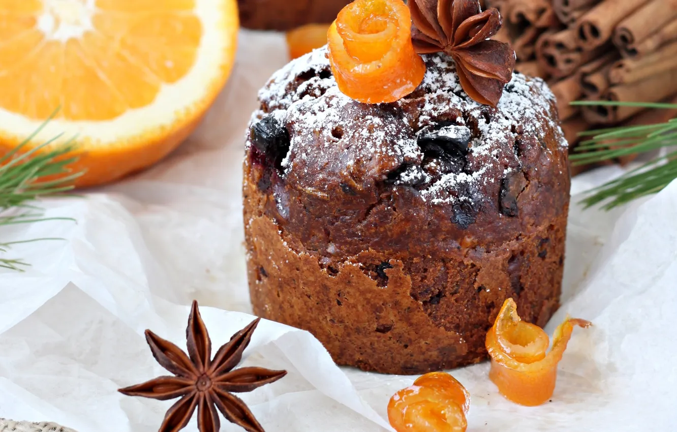 Photo wallpaper orange, grandma, cakes, star anise, peel