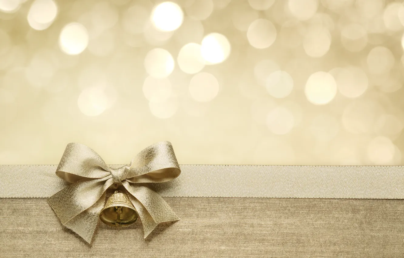 Photo wallpaper Golden, bow, ribbon, bell