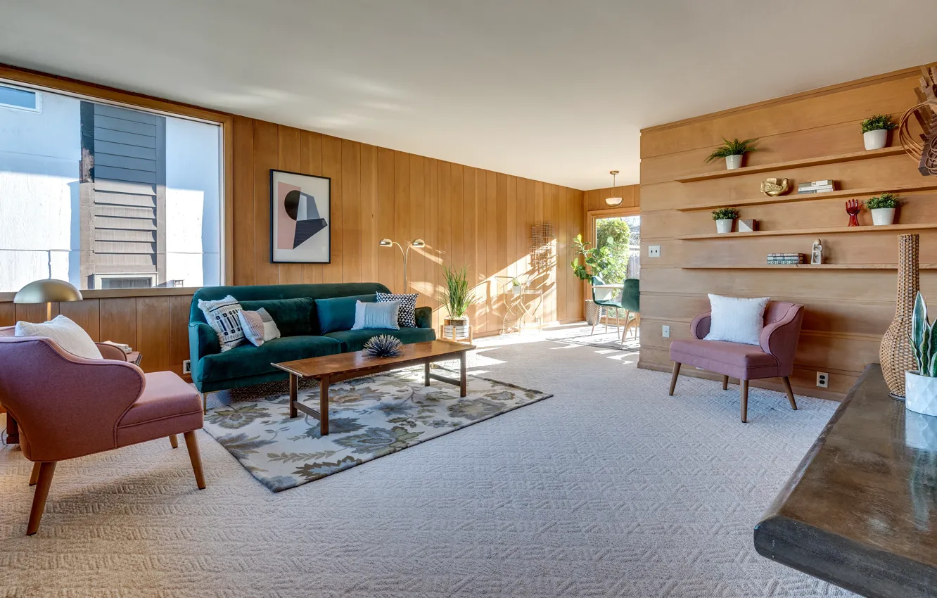 Photo wallpaper retro, interior, sofa, living room, Living Room'90s