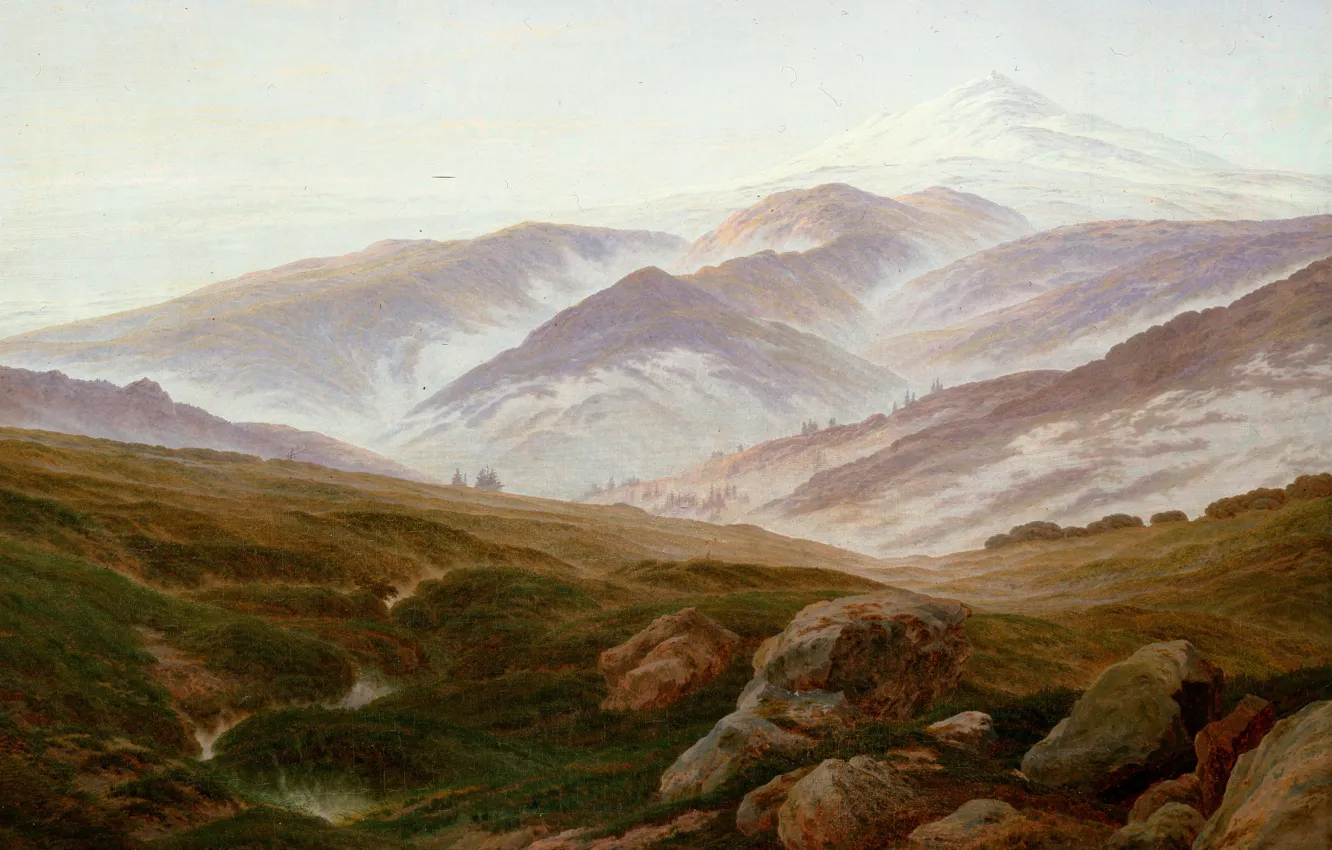 Photo wallpaper mountains, picture, Caspar David Friedrich, Memories Of Riesengebirge