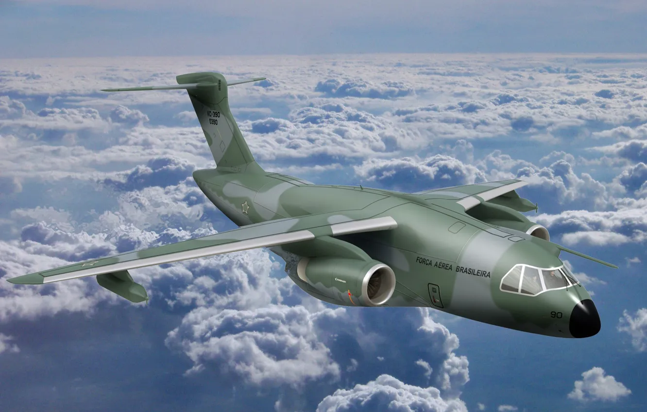 Photo wallpaper sky, cloud, Brazil, FAB, kumo, Embraer, KC-390, developed and manufactured by Embraer Defesa e Seg
