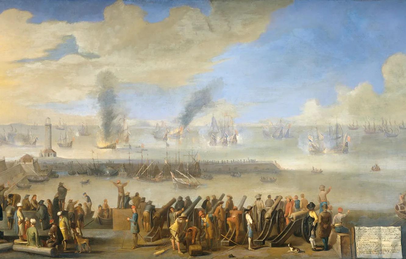 Photo wallpaper oil, picture, Holst's on the panel, 1660, unknown artist, The Naval Battle of Livorno on …