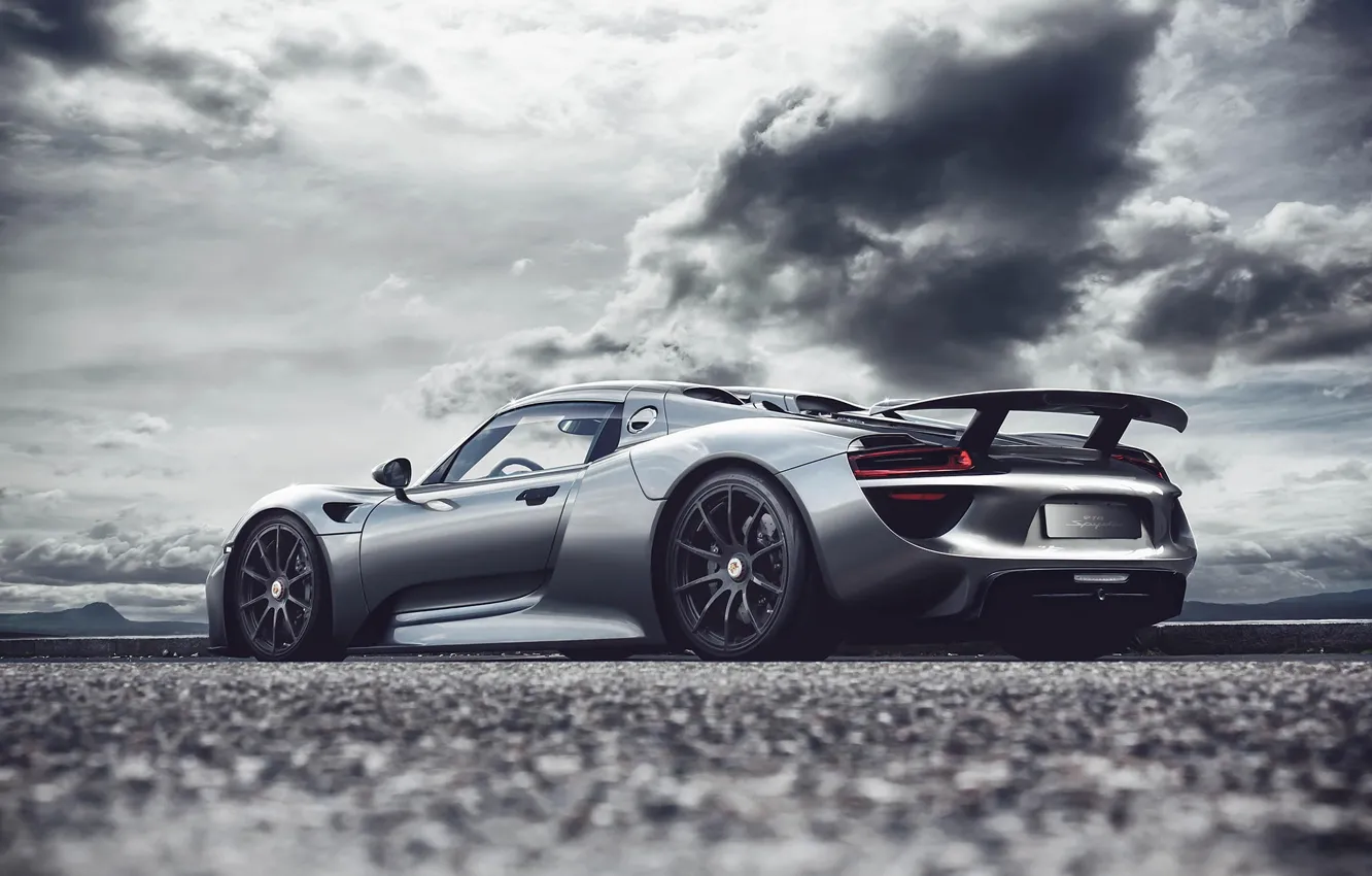 Photo wallpaper Porsche, silver, Porsche, Spyder, 918, rear, silvery, Fernandez World Photography