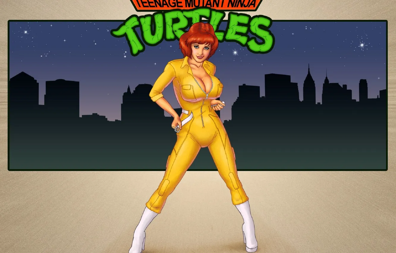 Photo wallpaper girl, the city, the game, costume, Teenage Mutant Ninja Turtles, reporters, April O'neil