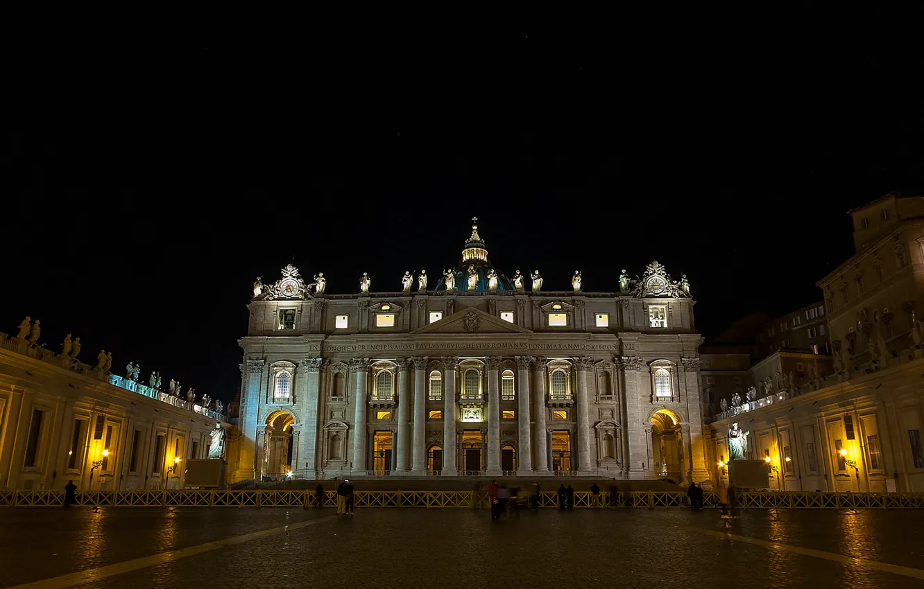 Photo wallpaper night, lights, The Vatican, St. Peter's Cathedral, St. Peter's square