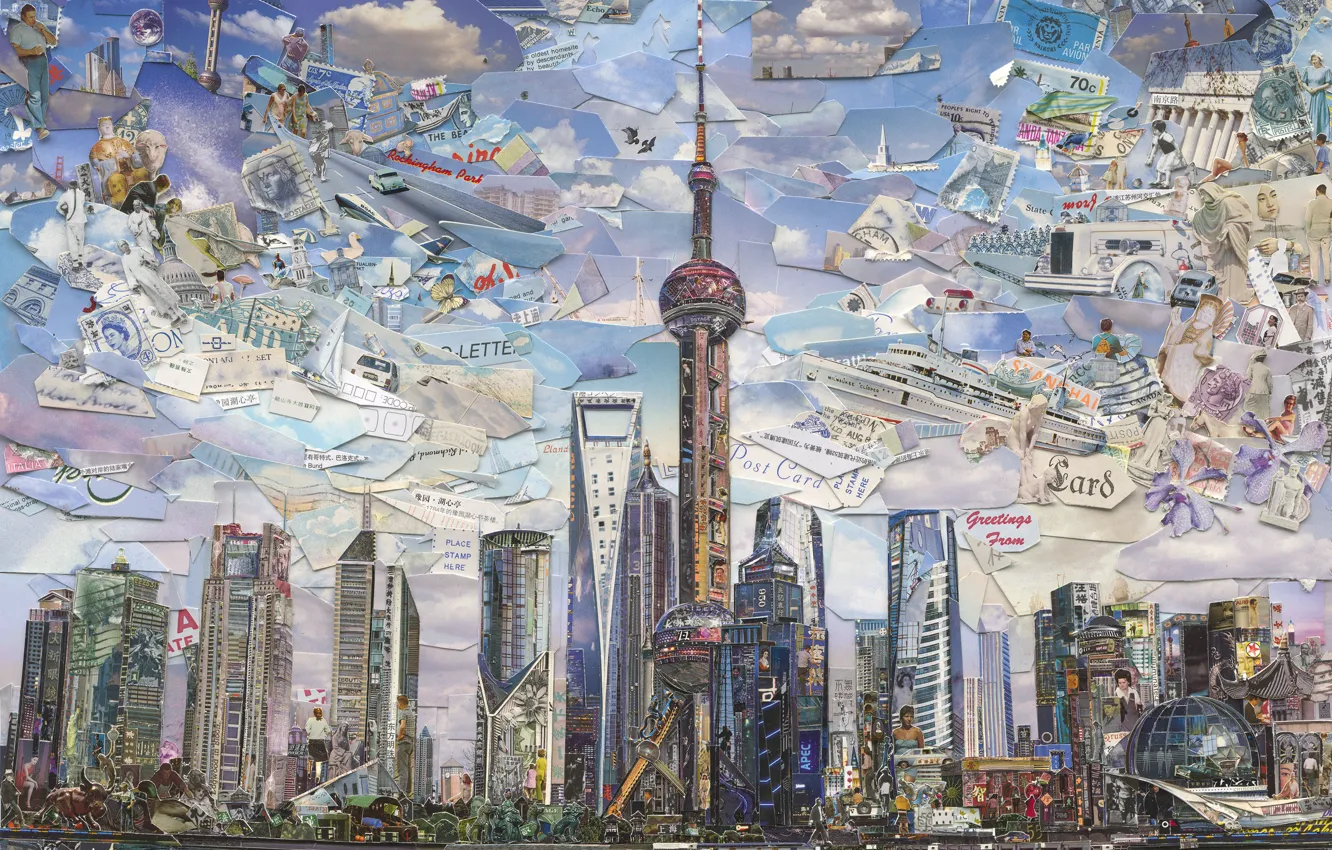Photo wallpaper Shanghai, Vik Muniz, Postcards from Nowhere, contemporary art
