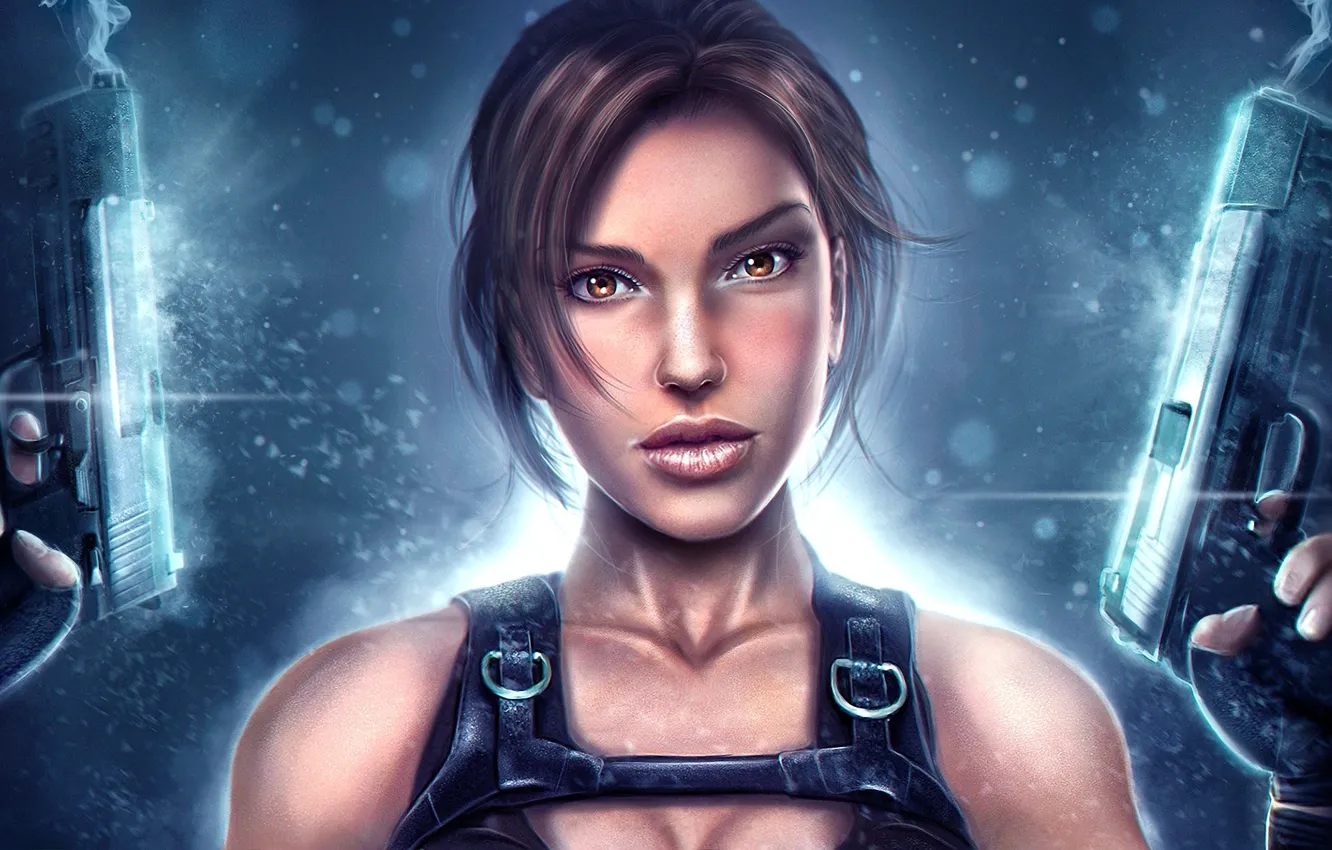 Photo wallpaper girl, weapons, guns, art, Tomb Raider, Lara Croft
