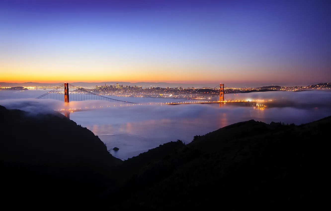 Photo wallpaper night, lights, CA, San Francisco, california, Pacific Ocean, Bridge, night