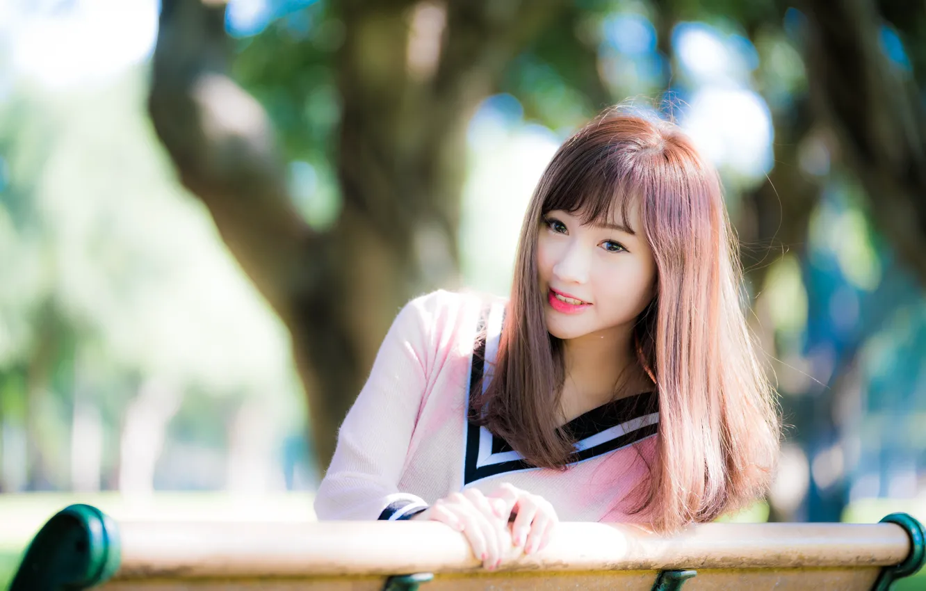 Photo wallpaper girl, Asian, cutie, bokeh