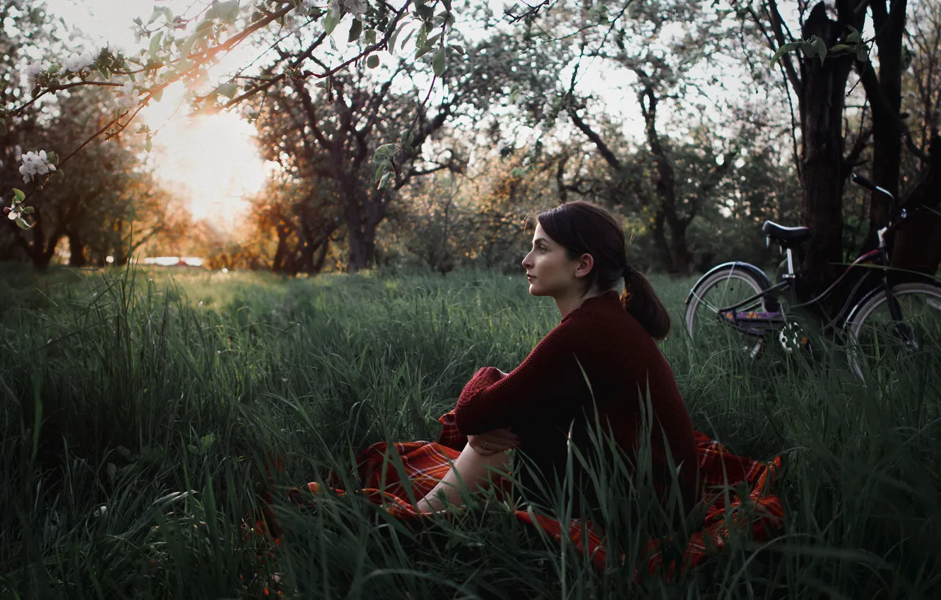 Photo wallpaper girl, bike, mood