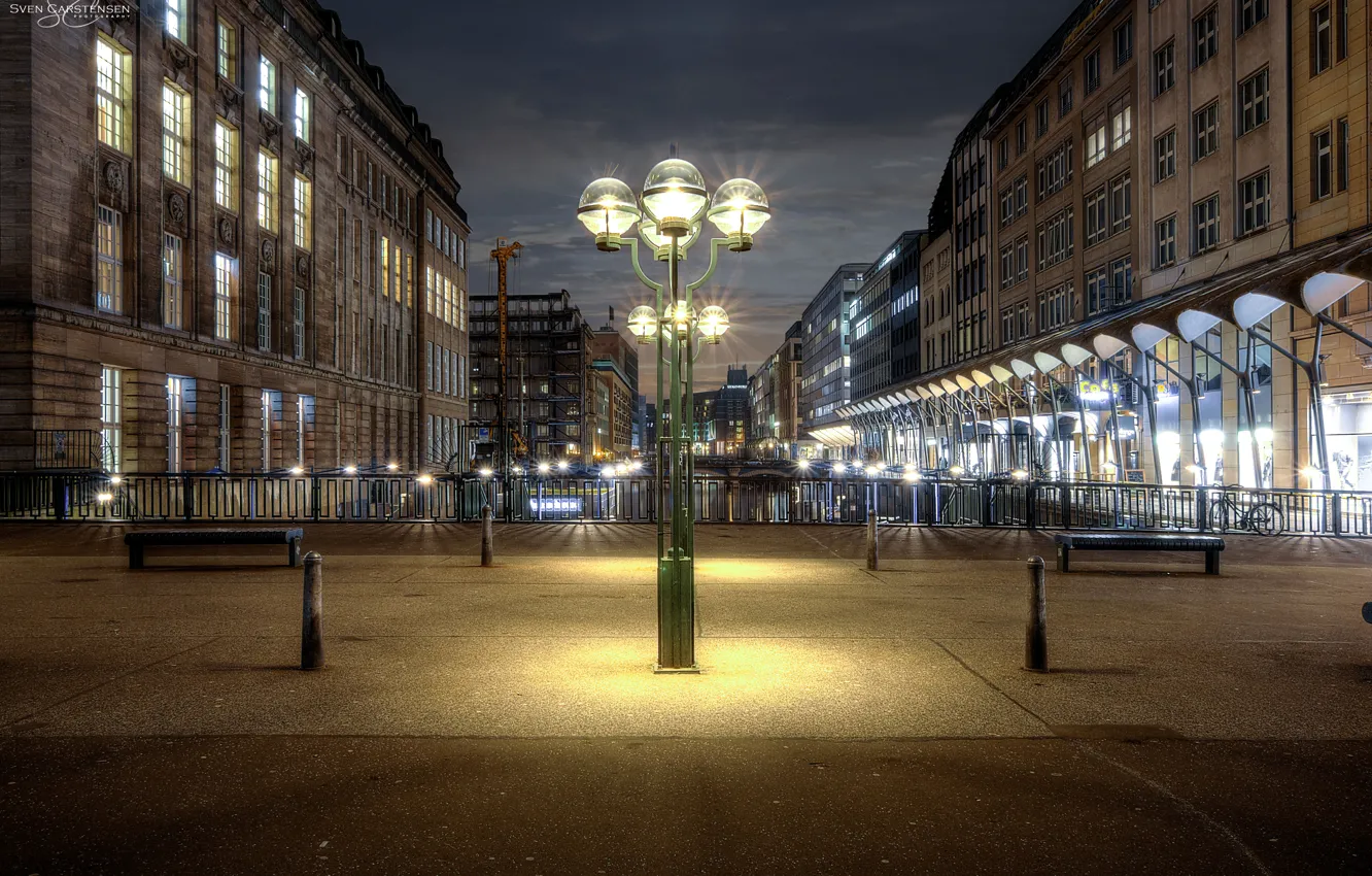 Photo wallpaper night, lights, home, Germany, lights, channel, bridges, Hamburg